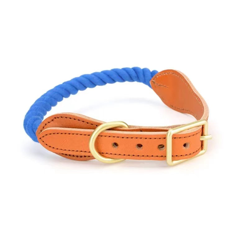 Luxe Royal Leather Rope Collar - Sapphire