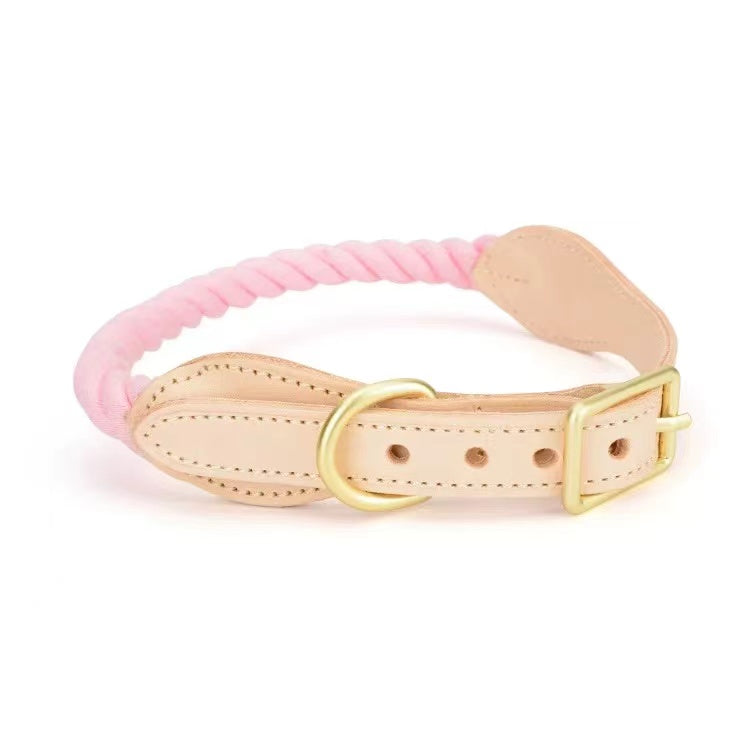 Luxe Royal Leather Rope Collar - Donut Pink