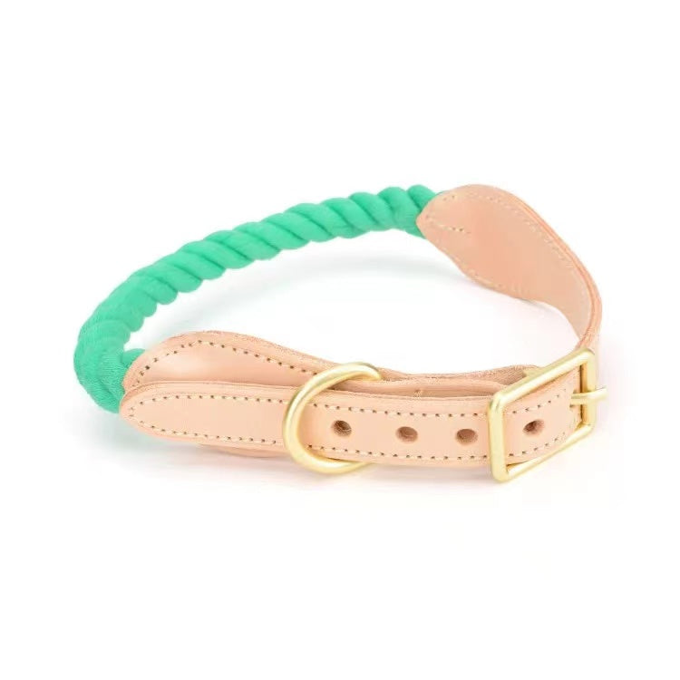 Luxe Royal Leather Rope Collar - Algae