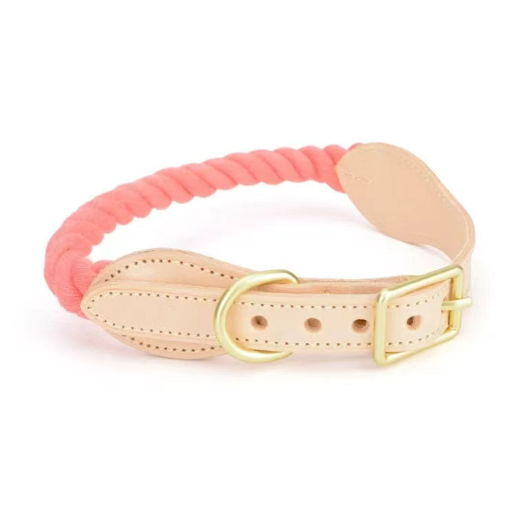 Luxe Royal Leather Rope Collar - Peach