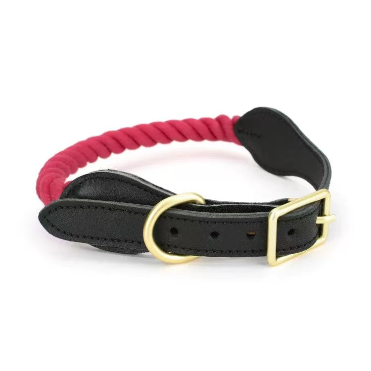 Luxe Royal Leather Rope Collar - Grapefruit