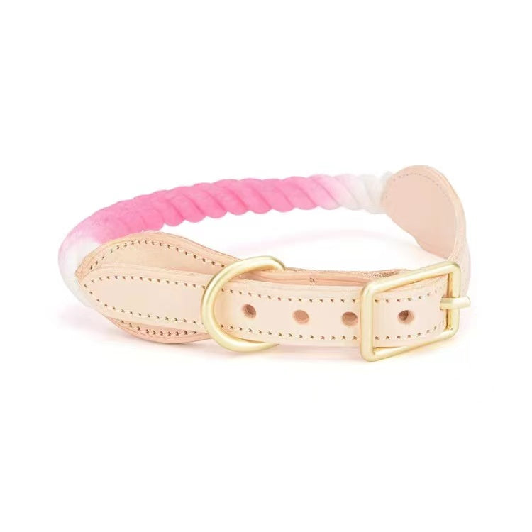 Luxe Royal Leather Rope Collar - Strawberry