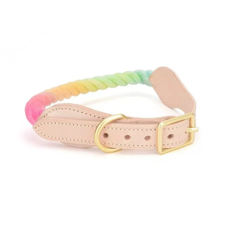 Luxe Royal Leather Rope Collar - Classic Rainbow