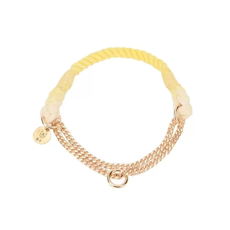 Cotton Rope Collar With Lightweight Gold Chain - Lemonade