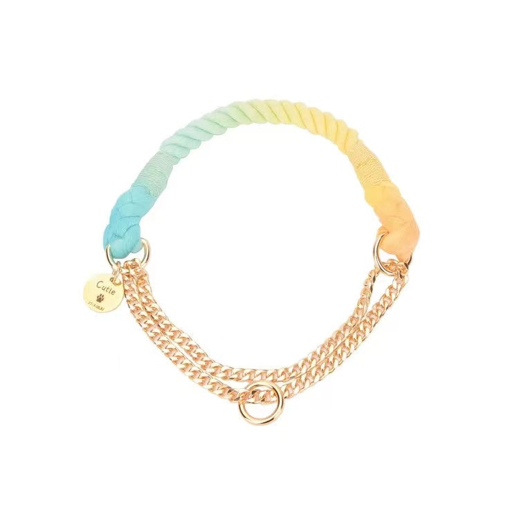 Cotton Rope Collar With Lightweight Gold Chain - Bubble