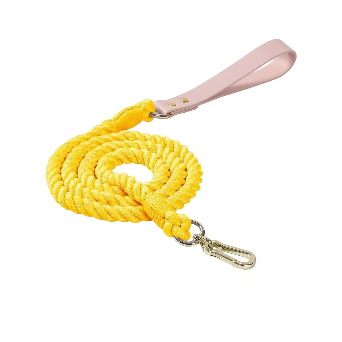 Luxe Royal Pink Leather Rope Leash - Bright Gold