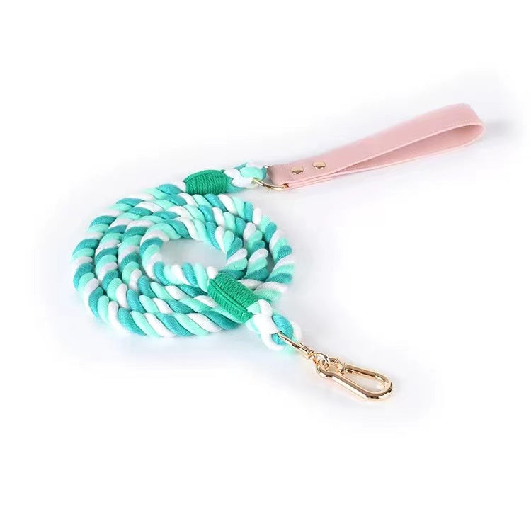 Luxe Royal Pink Leather Rope Leash - Spring