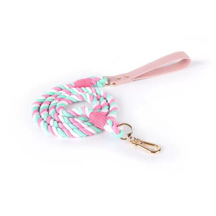 Luxe Royal Pink Leather Rope Leash - Sherbet