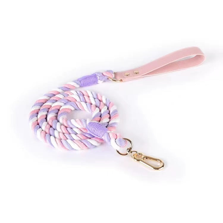 Luxe Royal Pink Leather Rope Leash - Skyfall