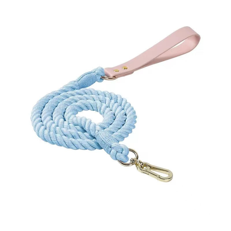 Luxe Royal Pink Leather Rope Leash - Sky Blue