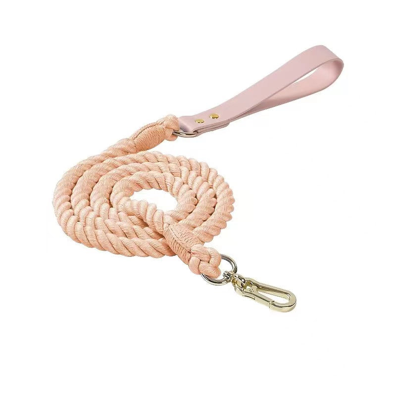 Luxe Royal Pink Leather Rope Leash - PeachPuff