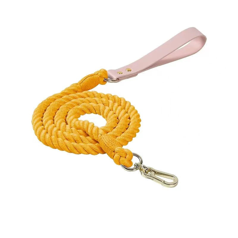 Luxe Royal Pink Leather Rope Leash - Golden