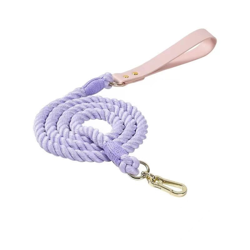 Luxe Royal Pink Leather Rope Leash - Violet