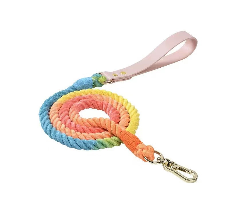 Luxe Royal Pink Leather Rope Leash - Classic Love