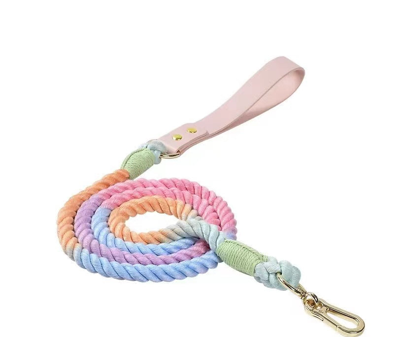 Luxe Royal Pink Leather Rope Leash - Bright