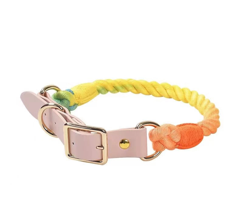 Luxe Royal Leather Rope Collar - Rainbow Love