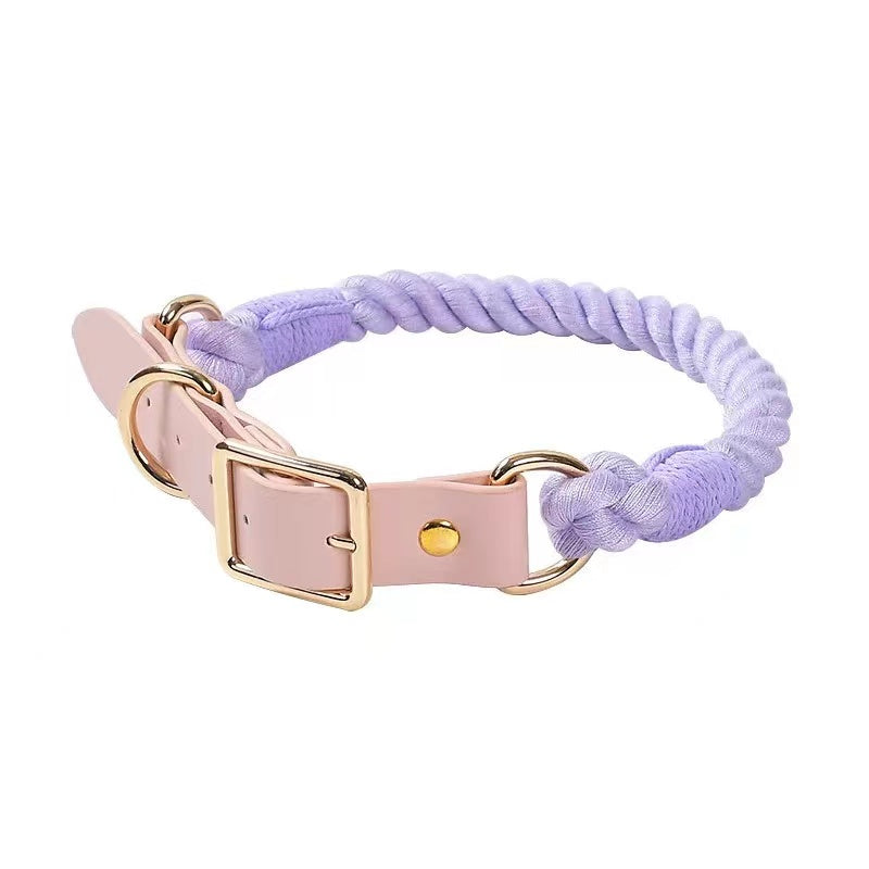 Luxe Royal Leather Rope Collar - Heliotrope