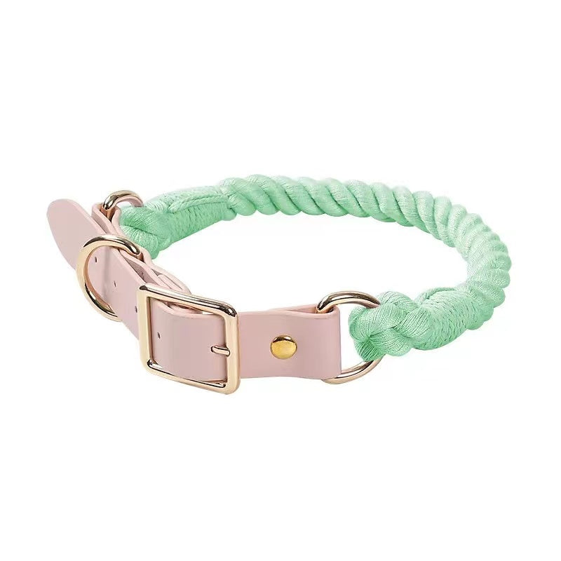 Luxe Royal Leather Rope Collar - Light Green Jade