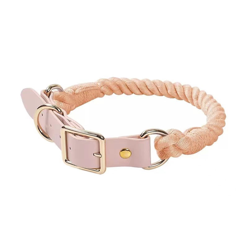 Luxe Royal Leather Rope Collar - Cotton Coral