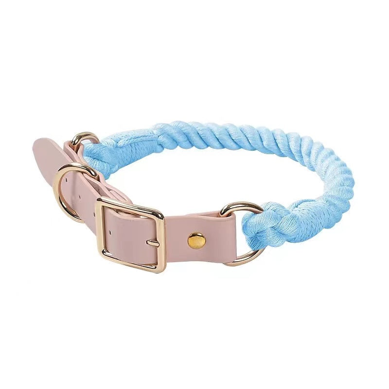 Luxe Royal Leather Rope Collar - Sky Blue