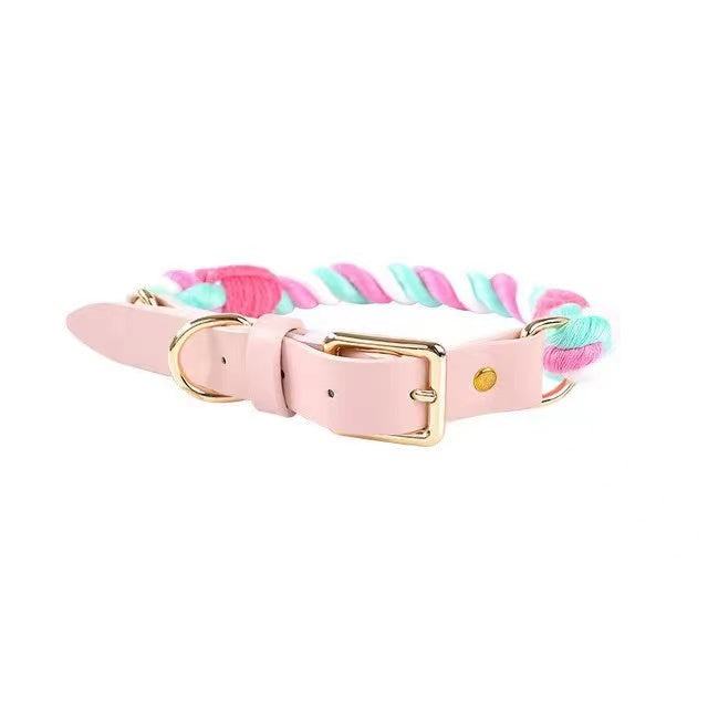 Luxe Royal Leather Rope Collar - Cotton Candy