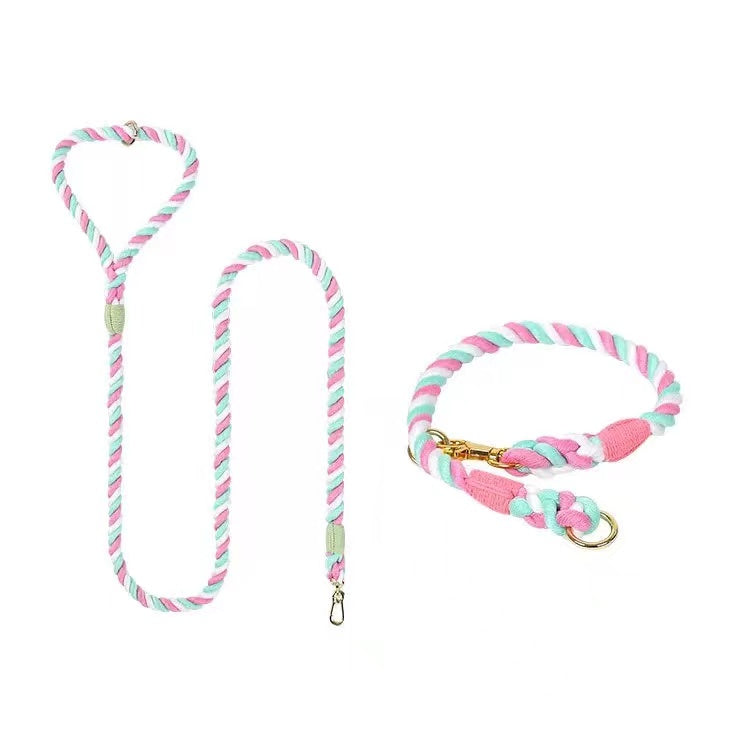 Dog Rope Leash and Collar Set - Cotton Candy