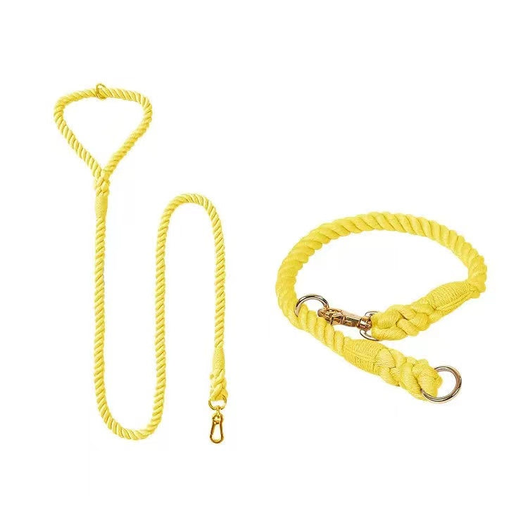 Dog Rope Leash and Collar Set - Lemon Squeeze