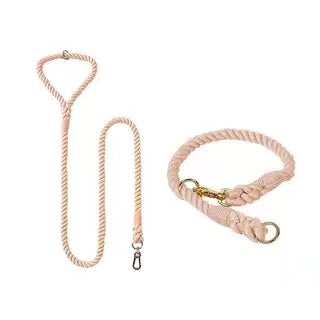 Dog Rope Leash and Collar Set - Cotton Coral