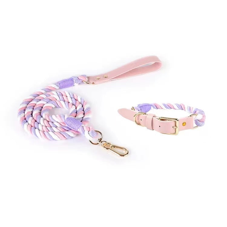 Luxe Royal Leather Rope Leash and Collar Set - Sweet Dream