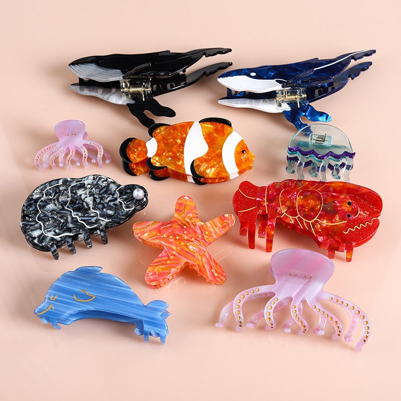 PAWSOME PETS NEW YORK Hand-painted OCEAN Claw Hair Clip #8 | Eco-Friendly