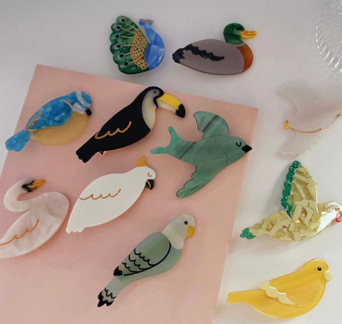 PAWSOME PETS NEW YORK Hand-painted BIRDS COLLECTION Hair Clip # 1 | Eco-Friendly