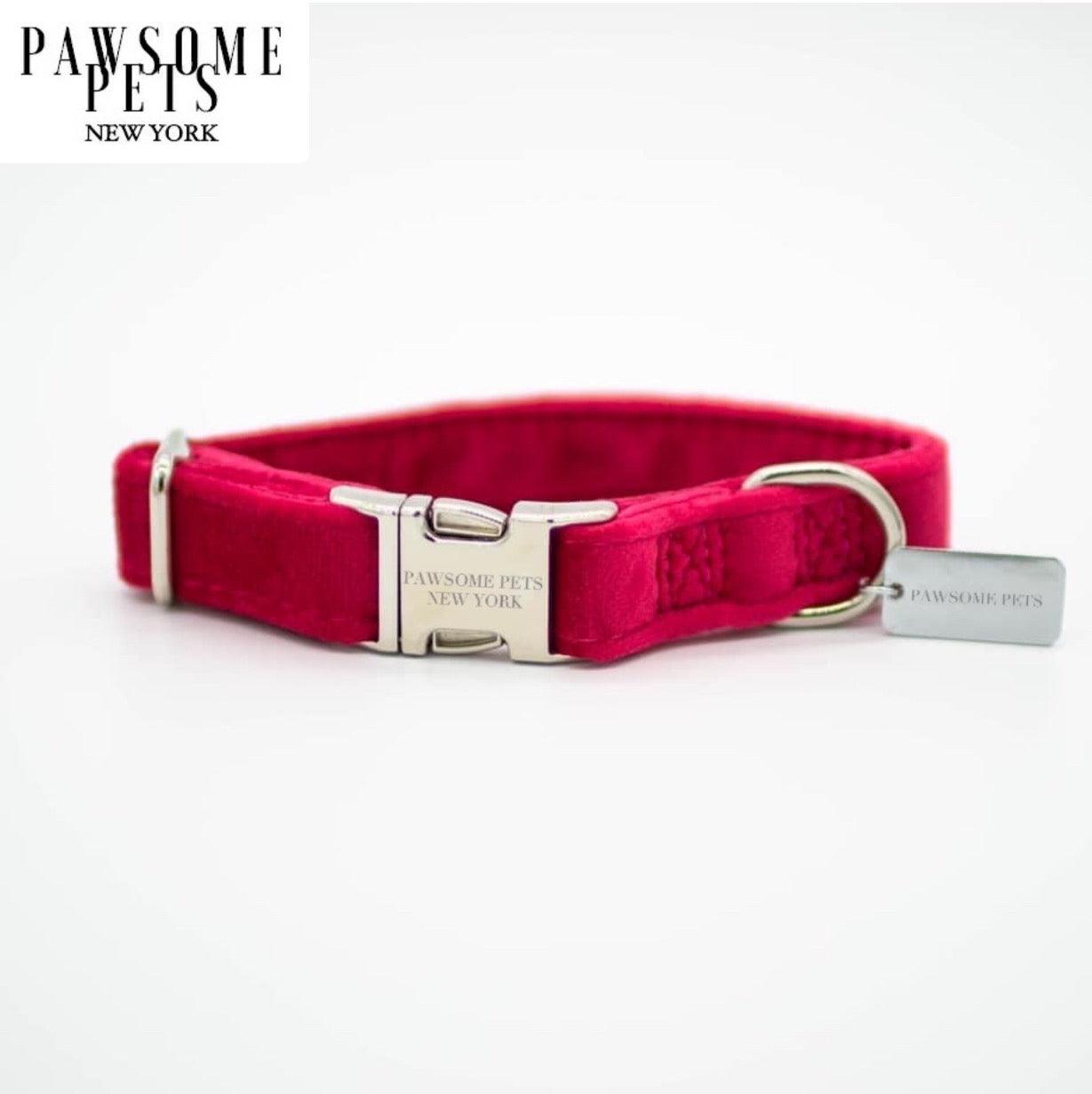 DOG & CAT COLLAR - ROSE RED VELVET - Pawsomepetsnewyork