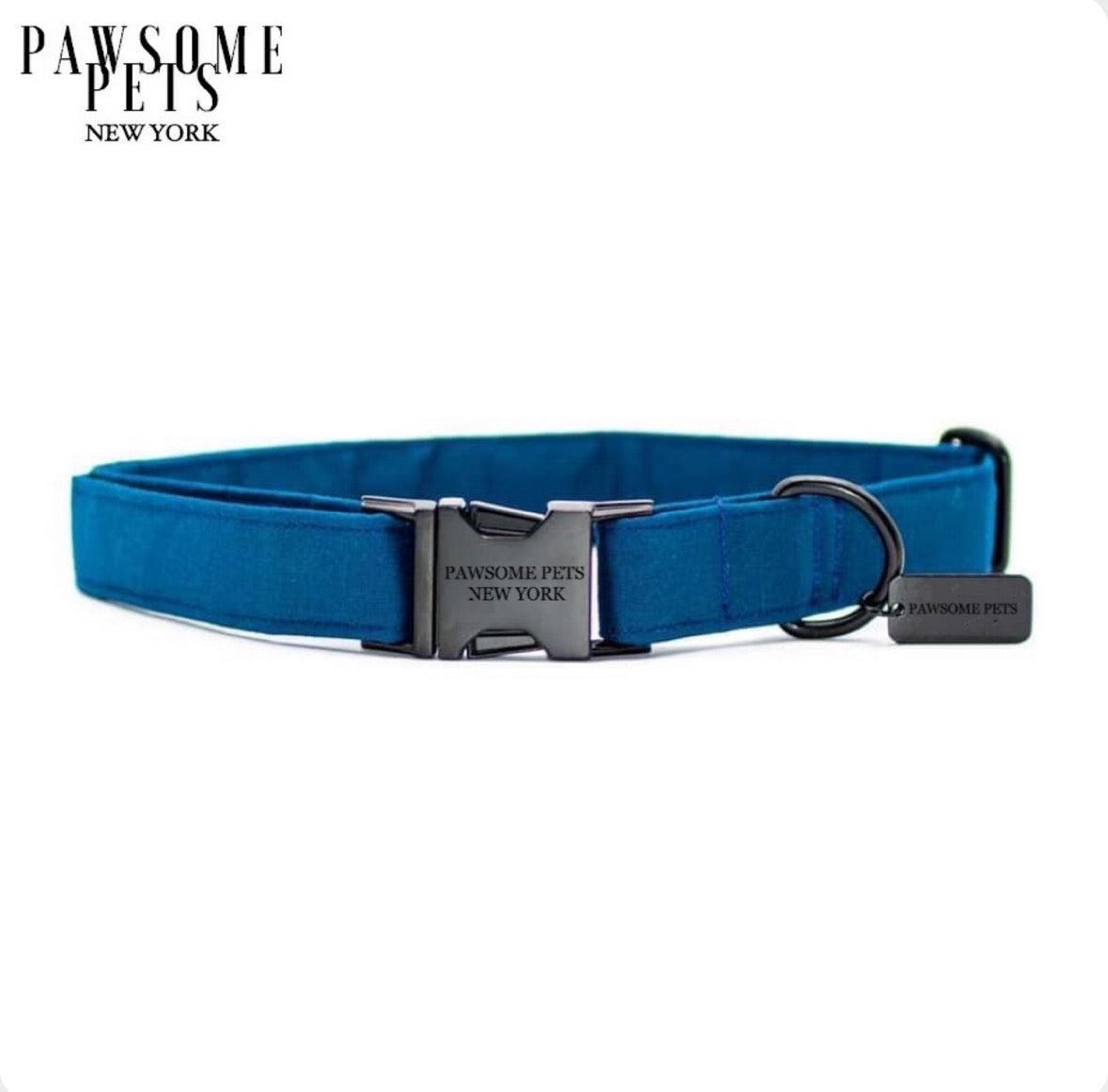 DOG & CAT COLLAR - BLUE VELVET - Pawsomepetsnewyork