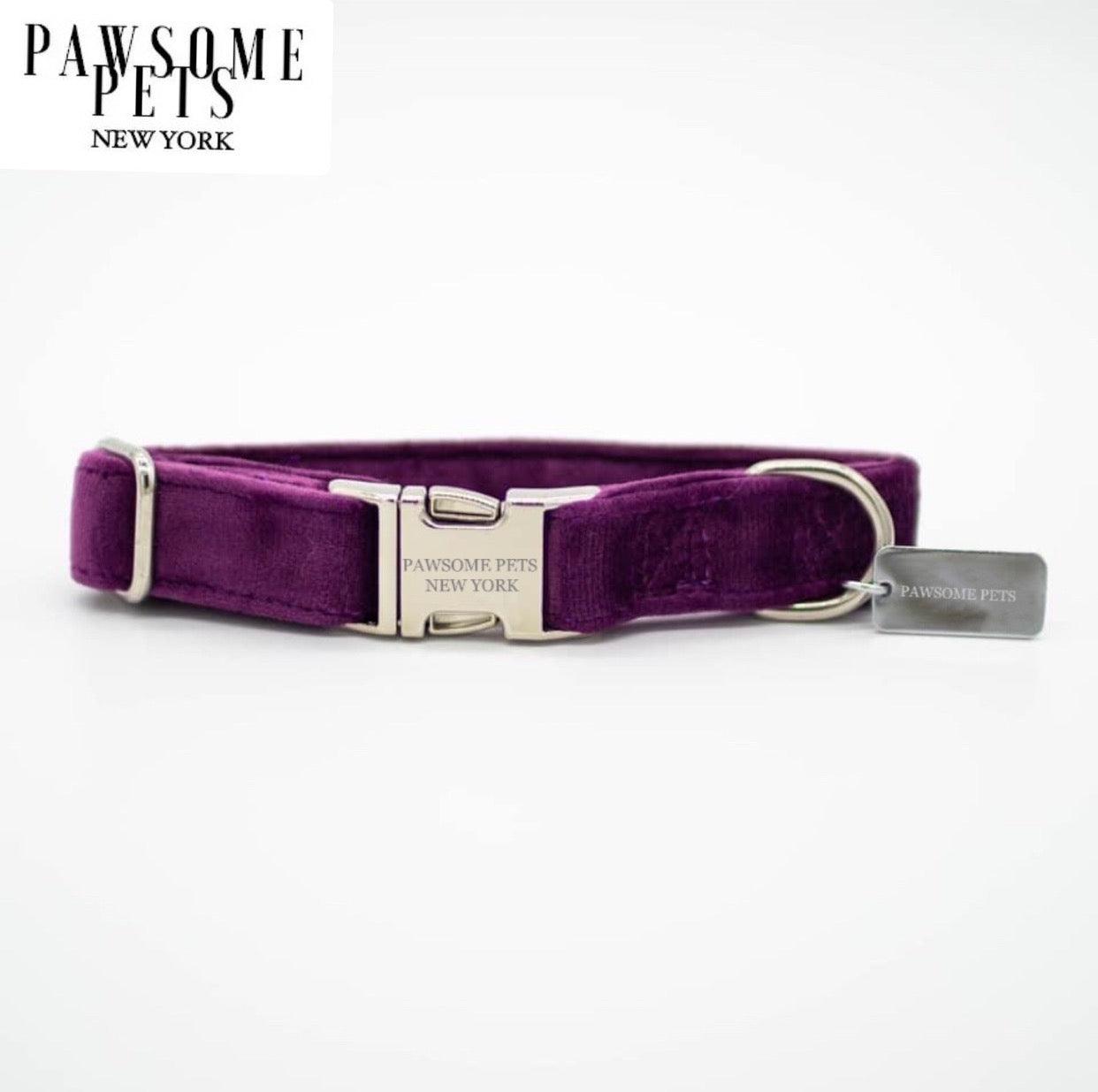 DOG & CAT COLLAR - DARK PURPLE VELVET - Pawsomepetsnewyork