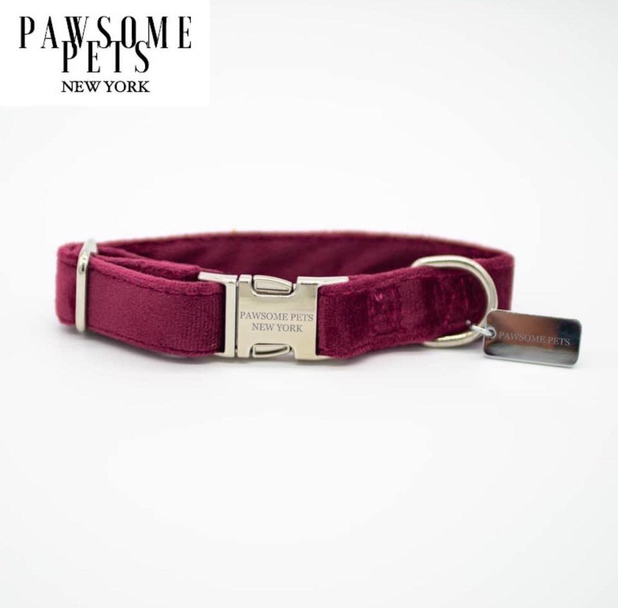 DOG & CAT COLLAR - BURGUNDY VELVET - Pawsomepetsnewyork