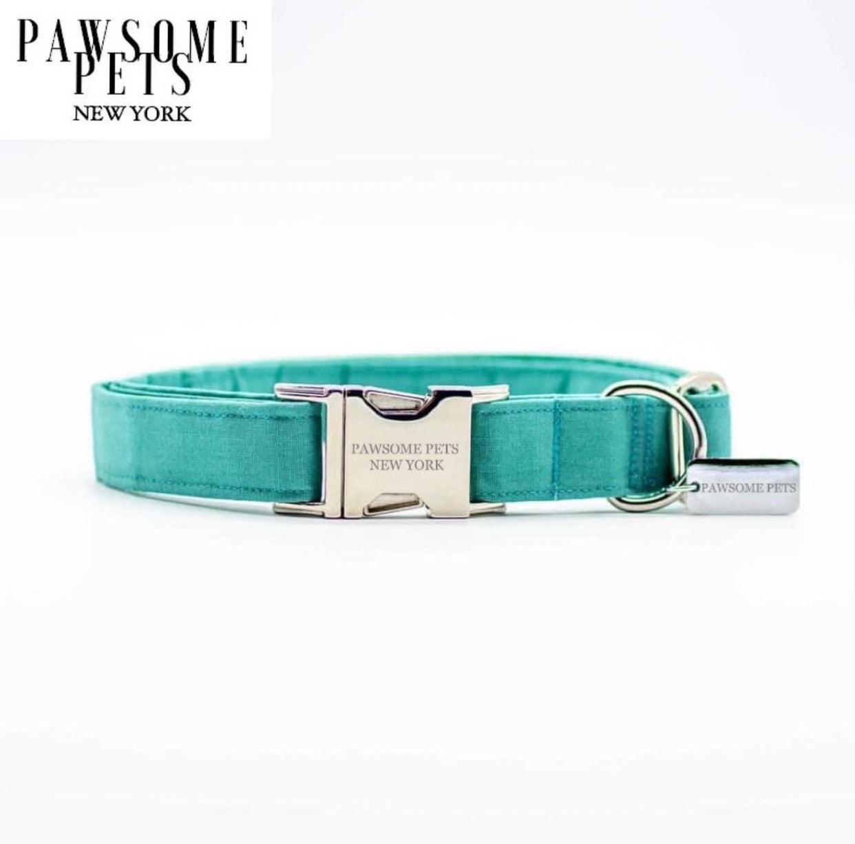 DOG & CAT COLLAR - MINT GREEN VELVET - Pawsomepetsnewyork