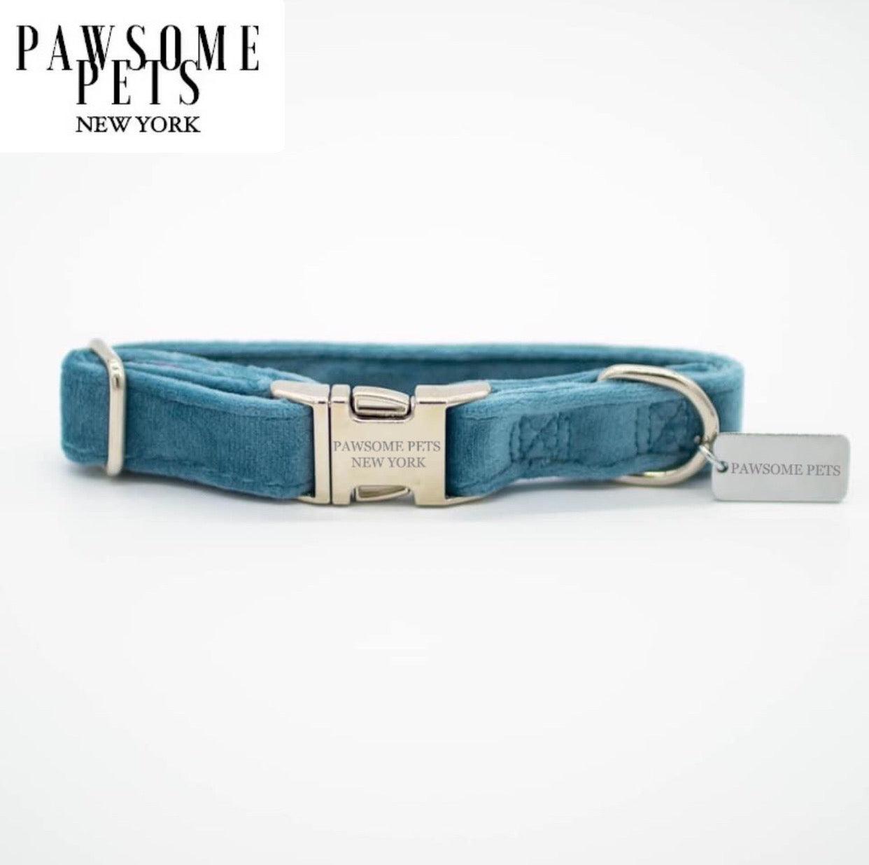 DOG & CAT COLLAR - SKY BLUE VELVET - Pawsomepetsnewyork