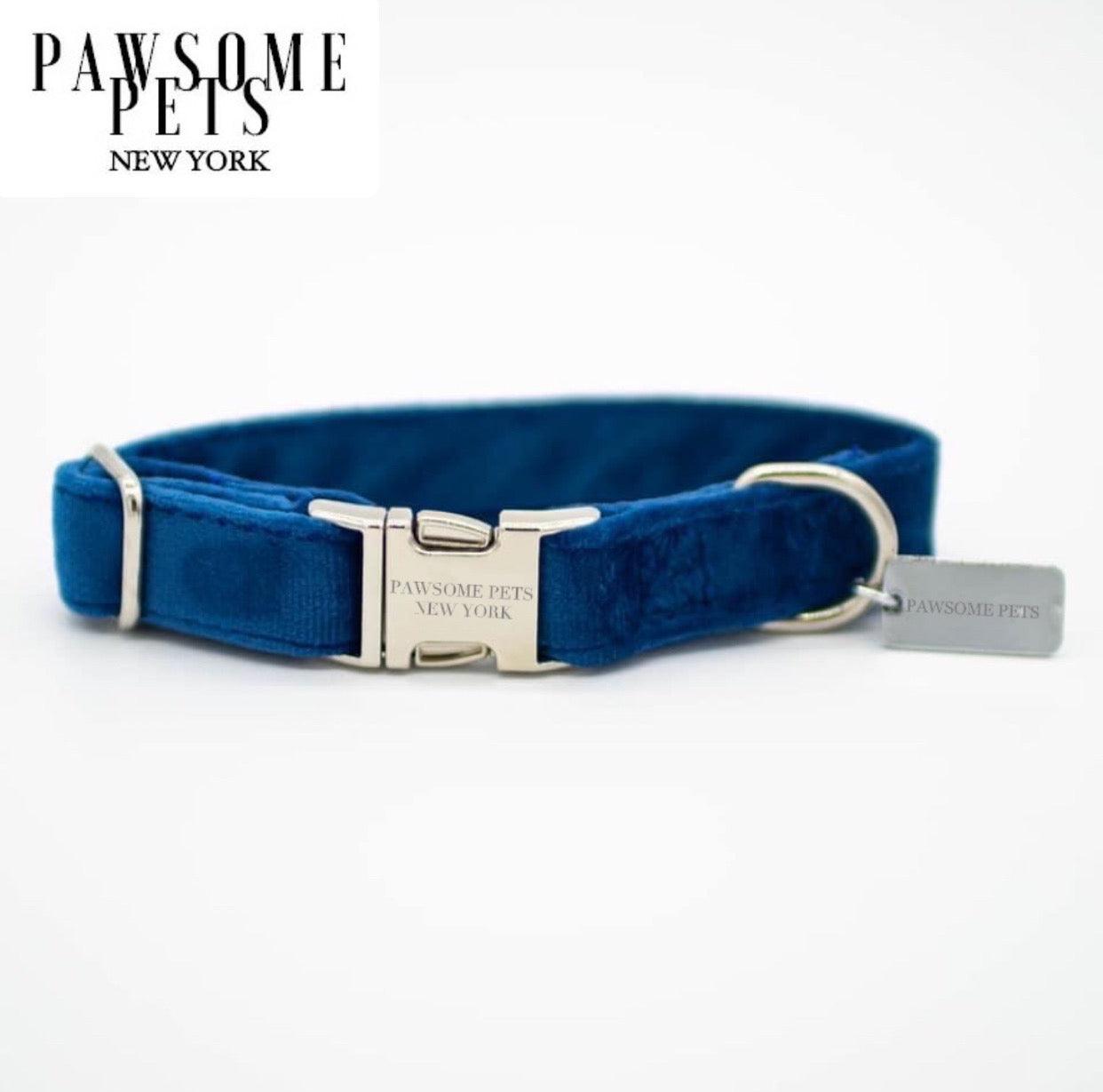 DOG & CAT COLLAR - DARK BLUE VELVET - Pawsomepetsnewyork