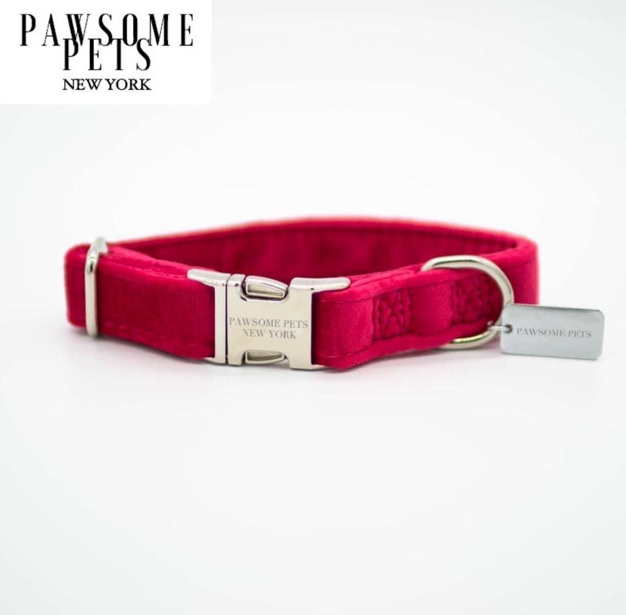 DOG & CAT COLLAR - RED VELVET - Pawsomepetsnewyork