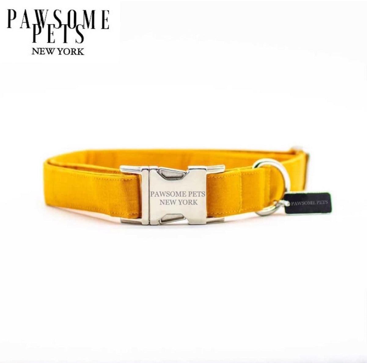 DOG & CAT COLLAR - YELLOW VELVET - Pawsomepetsnewyork