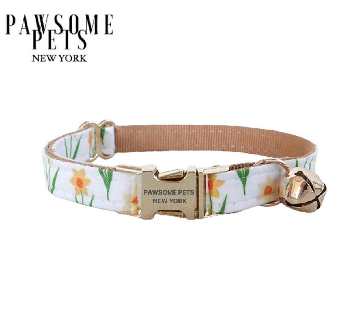 DOG & CAT COLLAR - KHAKI FLOWERS - Pawsomepetsnewyork