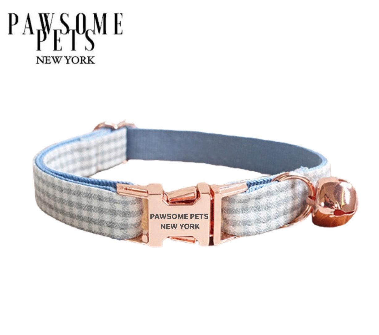 DOG & CAT COLLAR - BLUE GREY STRIPE - Pawsomepetsnewyork