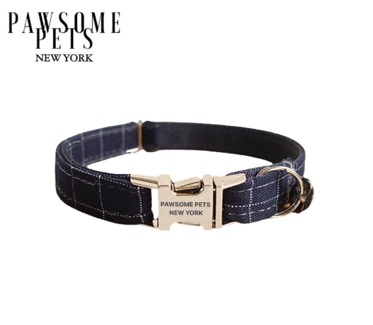 DOG & CAT COLLAR - PURPLISH BLUE STRIPE - Pawsomepetsnewyork