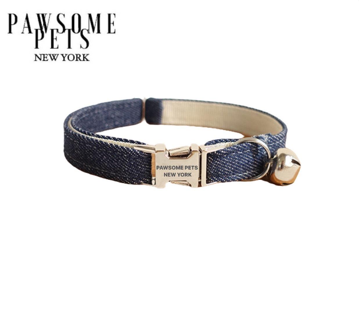 DOG & CAT COLLAR - DARK BLUE JEANS - Pawsomepetsnewyork