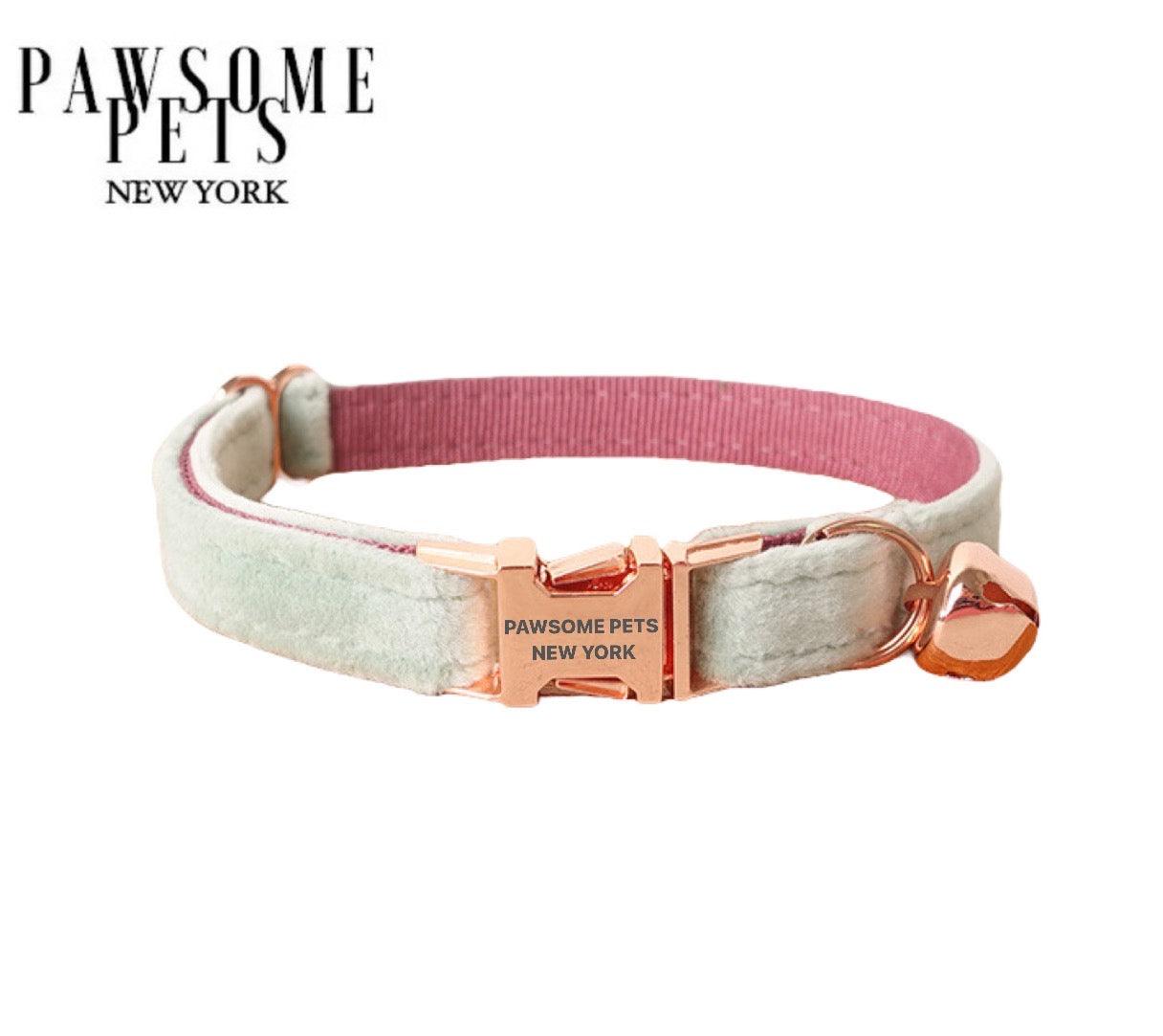 DOG & CAT COLLAR - PEA GREEN WITH PINK - Pawsomepetsnewyork