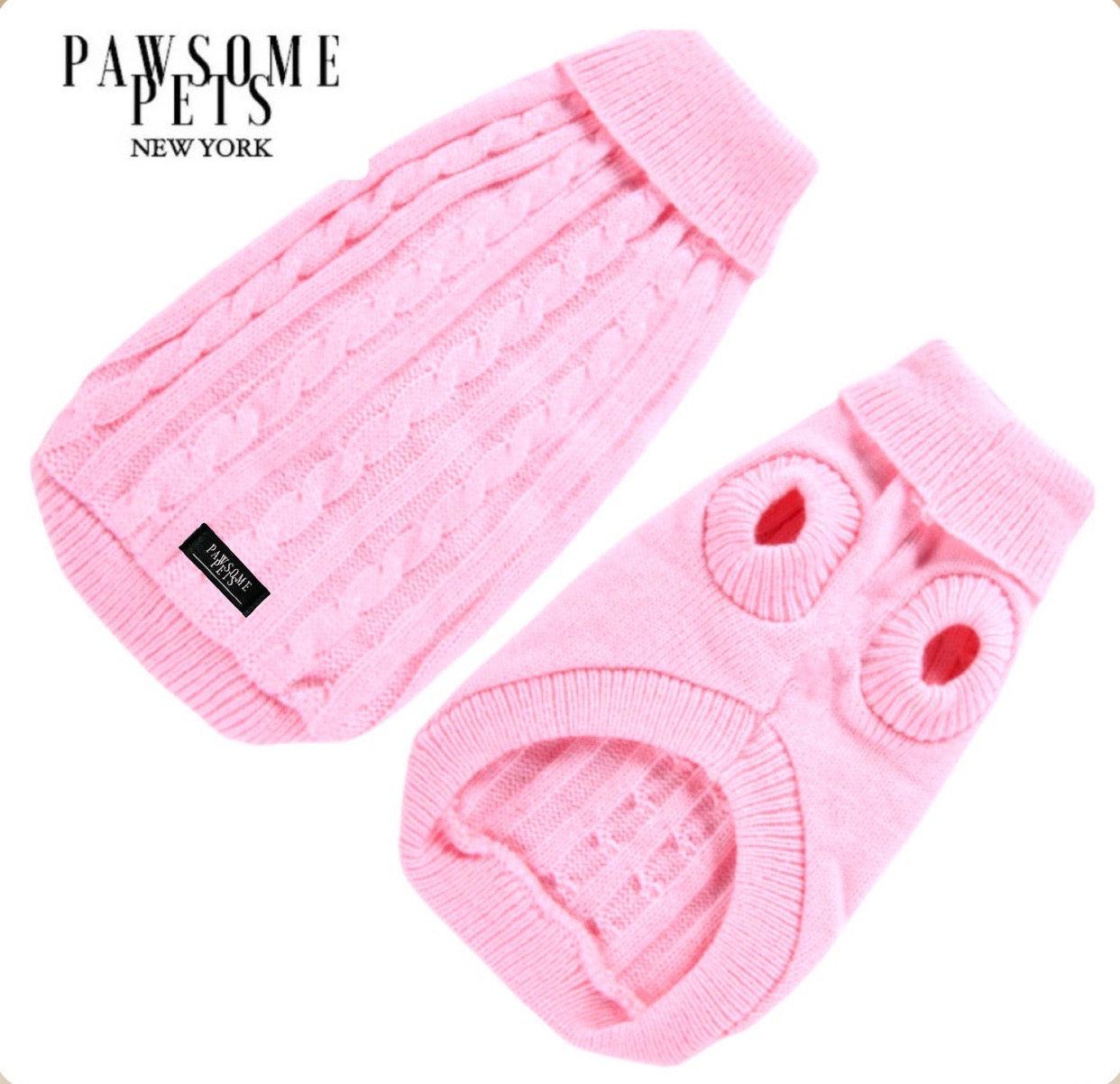 DOG AND CAT CABLE KNIT SWEATER - LIGHT PINK - Pawsomepetsnewyork