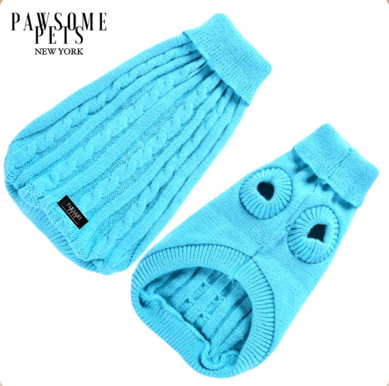DOG AND CAT CABLE KNIT SWEATER - SKY BLUE - Pawsomepetsnewyork