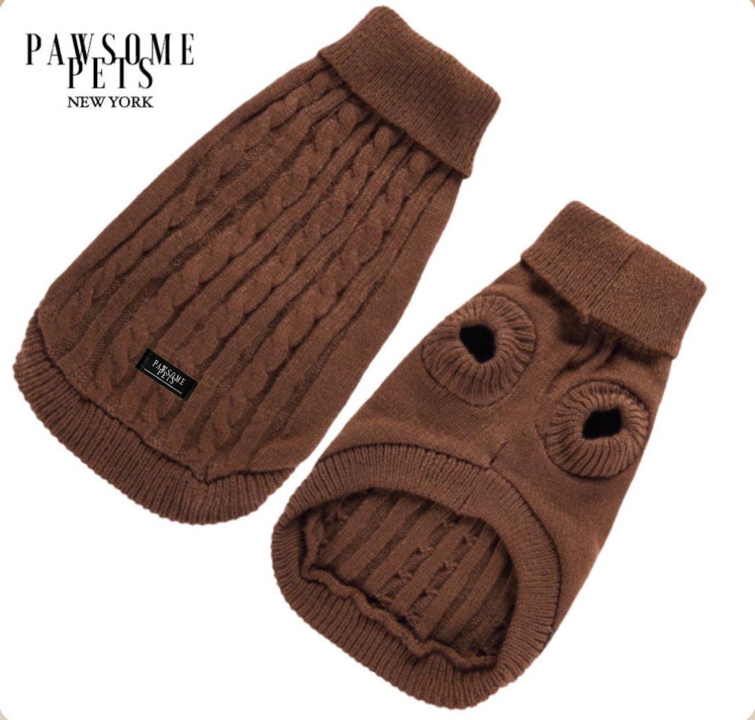 DOG AND CAT CABLE KNIT SWEATER - BROWN - Pawsomepetsnewyork