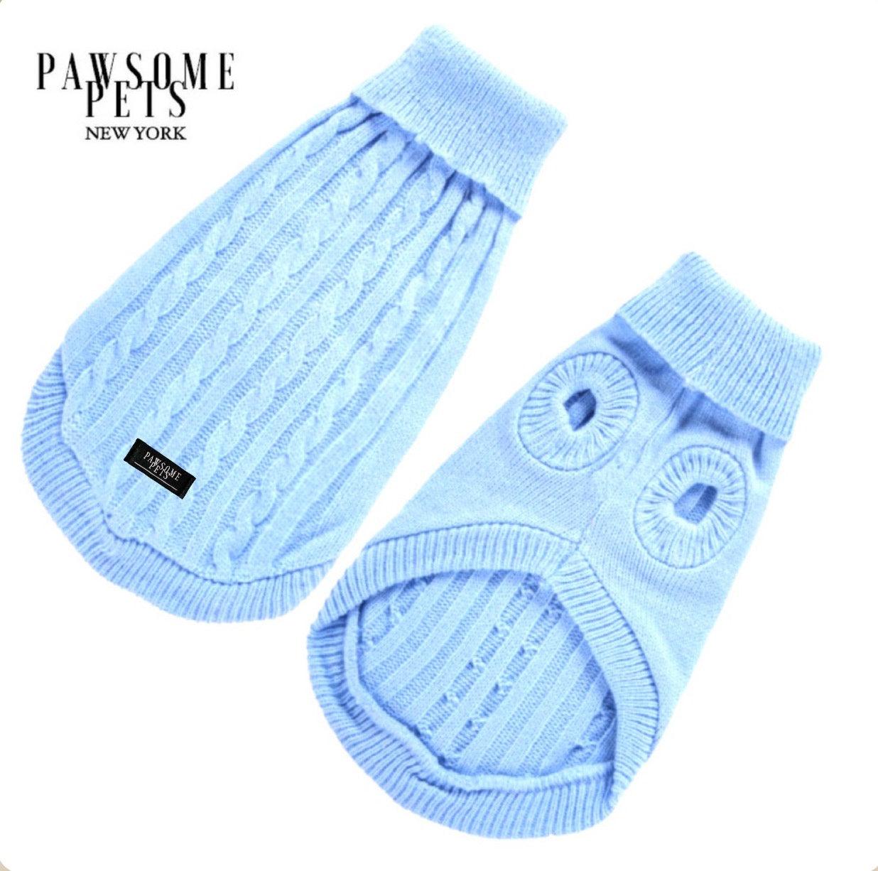 DOG AND CAT CABLE KNIT SWEATER - LIGHT BLUE - Pawsomepetsnewyork