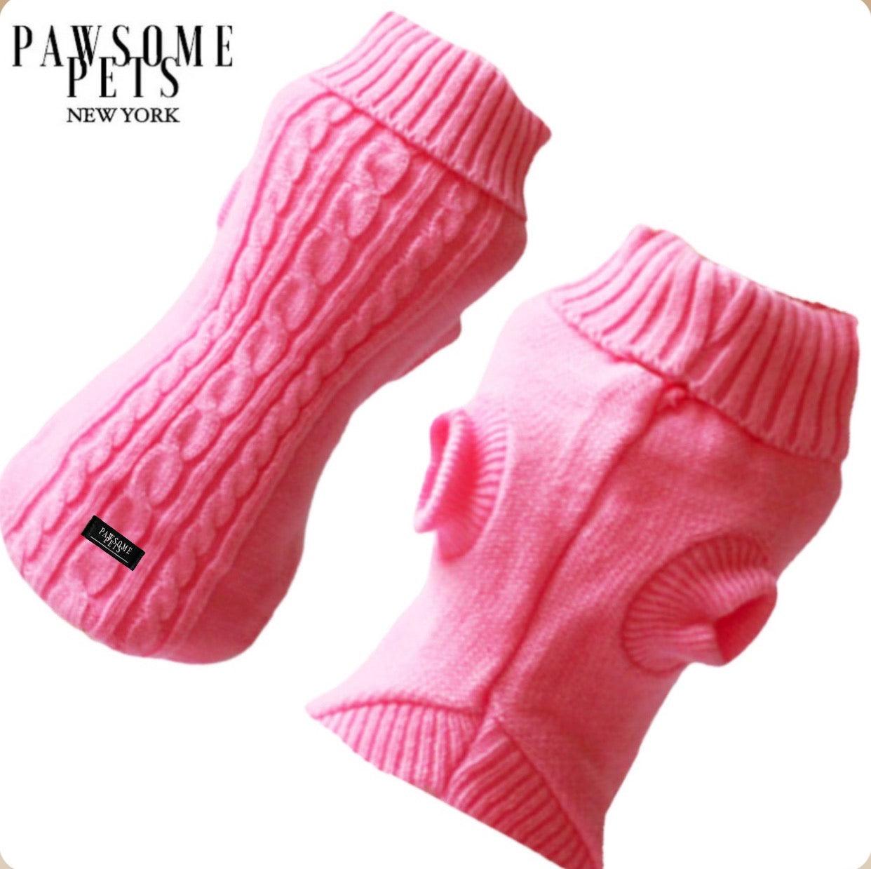 (EXTRA WARM) DOG AND CAT CABLE KNIT SWEATER - ROSE PINK - Pawsomepetsnewyork